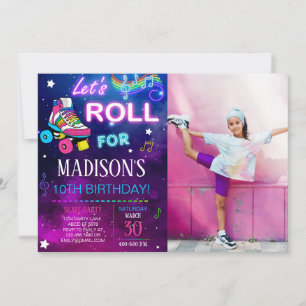 Låt oss Roll Girl Skate Birthday Photo Inbjudningar