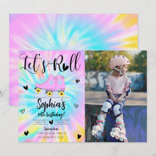 Låt oss Roll Girl Tie Dye Födelsedagsfest Photo Inbjudningar