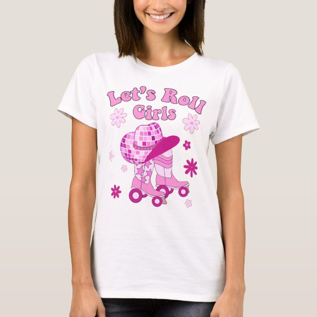 Låt oss Roll Girls Rolling Skates Western Cowgirl  T Shirt (Framsida)