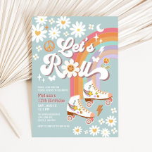 Låt oss Roll Retro Groovy Blue Roller Skate Birthd