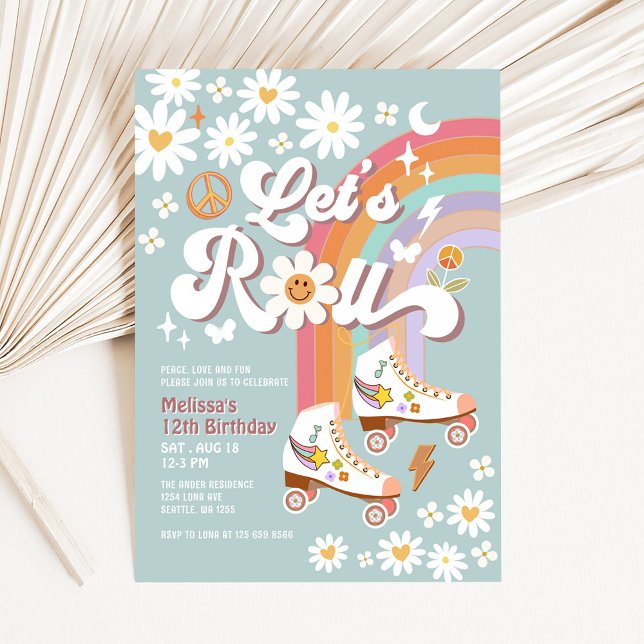 Låt oss Roll Retro Groovy Blue Roller Skate Birthd Inbjudningar (Skapare uppladdad)