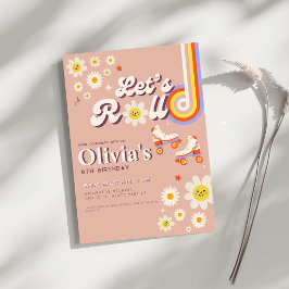 Låt oss Roll Retro Groovy Roller Skate Birthday Inbjudningar