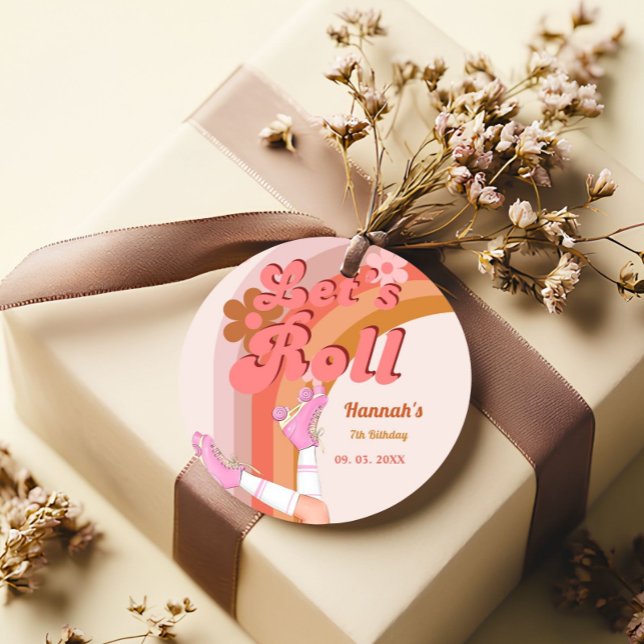 Låt oss Roll Retro Groovy Roller Skate Birthday Pa Gåvor Etiketter (Skapare uppladdad)