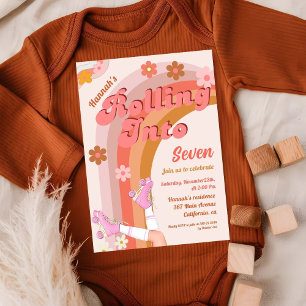 Låt oss Roll Retro Groovy Roller Skate Birthday Pa Inbjudningar