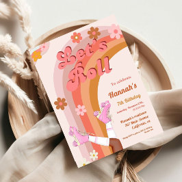 Låt oss Roll Retro Groovy Roller Skate Birthday Pa Inbjudningar