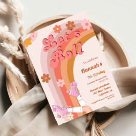 Låt oss Roll Retro Groovy Roller Skate Birthday Pa Inbjudningar