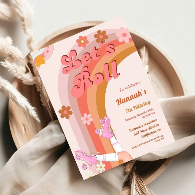 Låt oss Roll Retro Groovy Roller Skate Birthday Pa Inbjudningar (Skapare uppladdad)