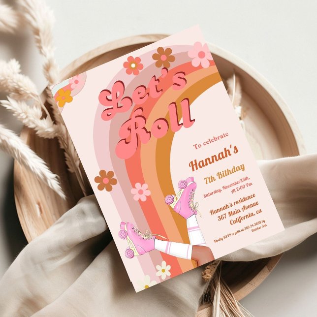 Låt oss Roll Retro Groovy Roller Skate Birthday Pa Inbjudningar (Skapare uppladdad)