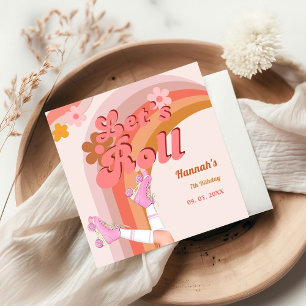 Låt oss Roll Retro Groovy Roller Skate Birthday Pa Pappersservett