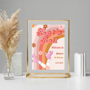 Låt oss Roll Retro Groovy Roller Skate Birthday Pa Poster