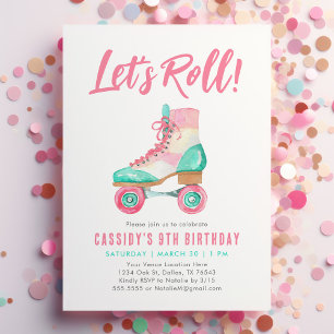 Låt oss Roll Retro Roller Skate Girl Birthday Inbjudningar