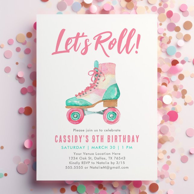 Låt oss Roll Retro Roller Skate Girl Birthday Inbjudningar (Skapare uppladdad)
