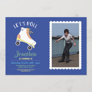 Låt oss Roll Rollerskate Blue Födelsedagsfest Phot Inbjudningar