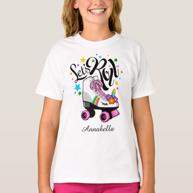 Låt oss Roll Unicorn Roller skate t-shirt för flic (Framsida)
