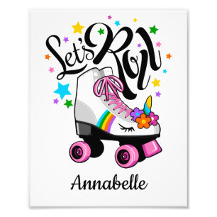 Låt oss Roll Unicorn Roller-skridflickans Fototryck