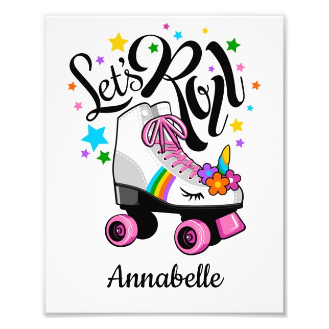 Låt oss Roll Unicorn Roller-skridflickans Fototryck (Framsidan)