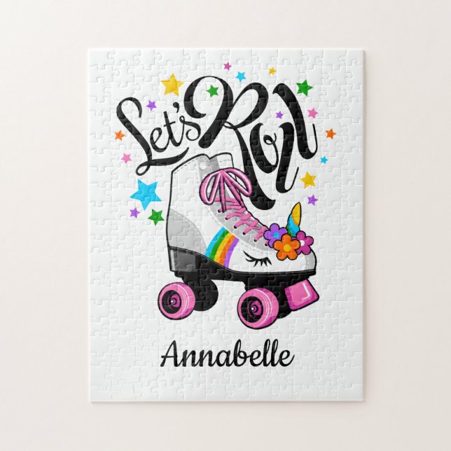 Låt oss Roll Unicorn Roller-skridflickans Pussel (Vertikal)