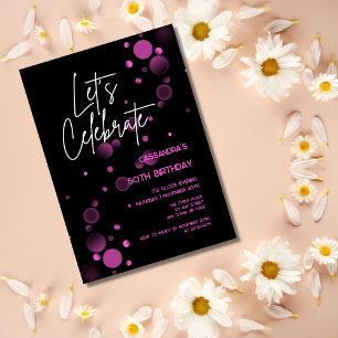 Låt oss Rosa Bokeh Gradient Black Birthday Inbjudningar