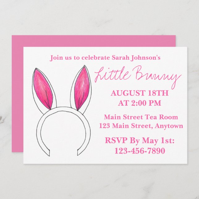 Låt oss Rosa Little Bunny Öron Baby Shower Inbjudningar (Fram/baksida)