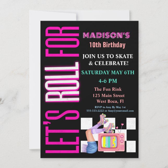 Låt Oss Rulla För, Rullskridsko Glow-fest Inbjudningar (Framsida)
