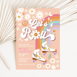 Låt oss rulla Retro Groovy Rullskridsko Daisy Föde Inbjudningar