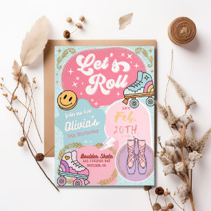 Låt oss rulla Retro Pastell Rullskridsko Balett Fö Inbjudningar