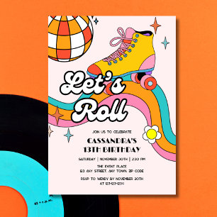 Låt oss rulla Retro Rullskridsko Flicka Födelsedag Inbjudningar