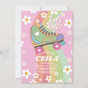 Låt oss rulla Rollerskate Vibe Retro Groovy 1970-t Inbjudningar