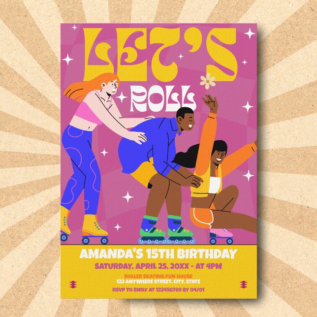 Låt oss rulla Rullskridsko Retro Födelsedagsfest Inbjudningar (Skapare uppladdad)