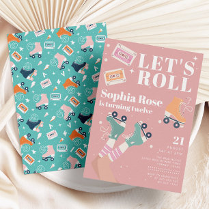 Låt oss Rullande Rosa Roller Skating Födelsedagsfe Inbjudningar