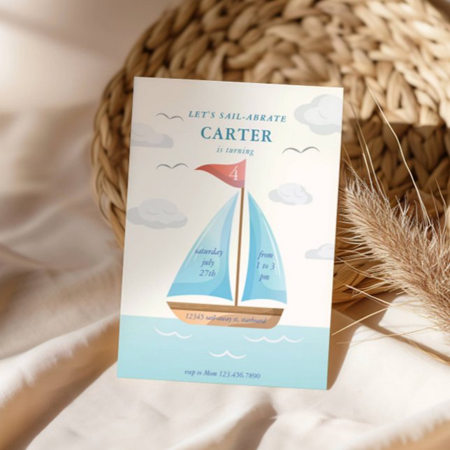Låt oss Sail-abrate Sailboat Nautical Birthay Inbjudningar (Skapare uppladdad)