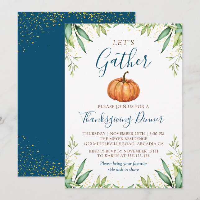 Låt oss Samla in Thanksgiving för höstpumpa Inbjudningar (Fram/baksida)