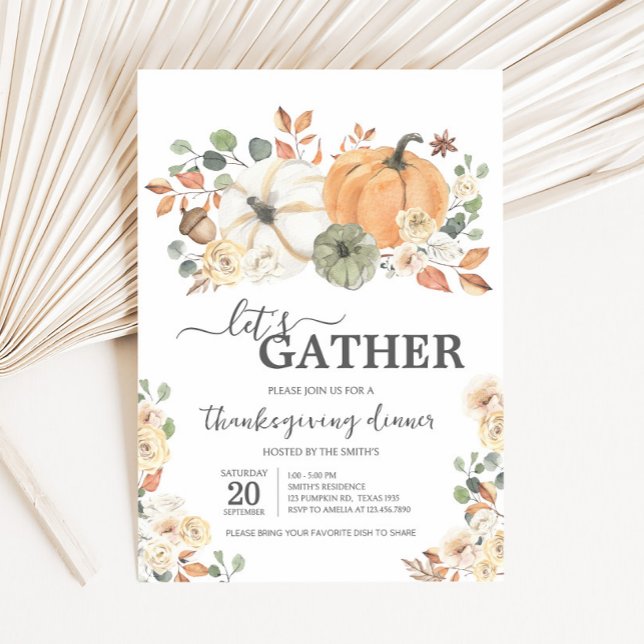 Låt oss samla Pumpa Middag Thanksgiving Inbjudningar (Pumpkin Let's Gather Dinner Thanksgiving Invitation)