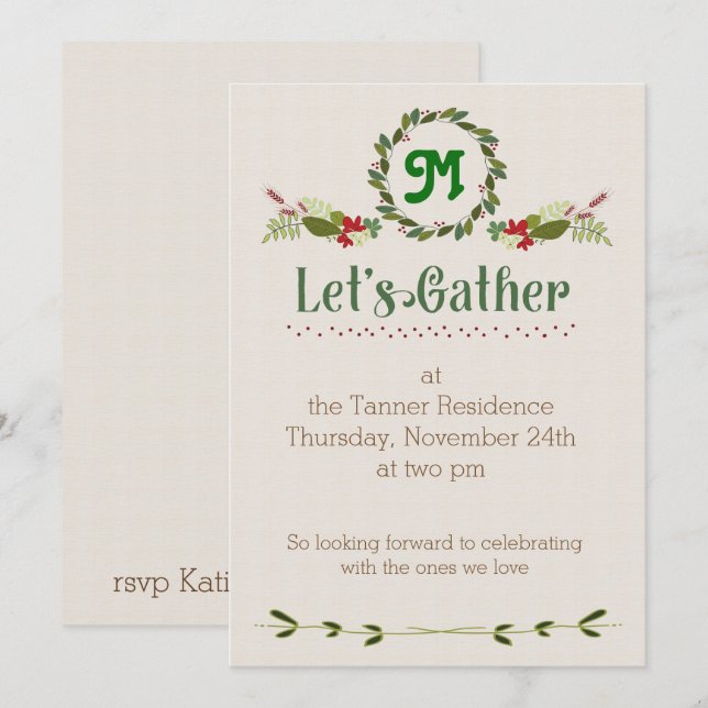 Låt oss Samla Thanksgiving Inbjudan (Fram/baksida)