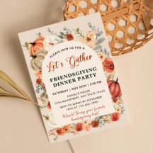 Låt oss samlas blommig pumpa Friendsgiving middag