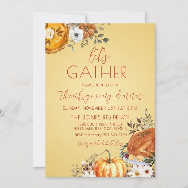 Låt oss samlas inbjudan till Thanksgiving Dinner (Framsida)
