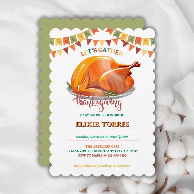 Låt oss samlas Thanksgiving kalkonfest baby shower Inbjudningar (Skapare uppladdad)