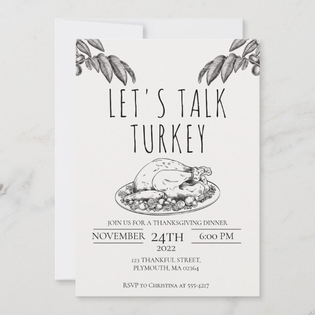 Låt oss Samtala Thanksgiving till Turkiet - middag Inbjudningar (Framsida)