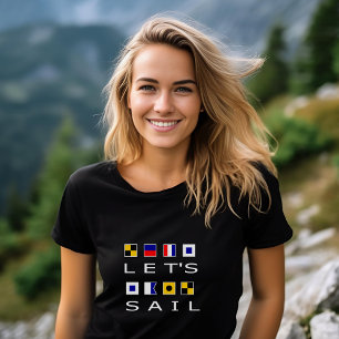 Låt oss Segelfärgad Nautisk Flaggor Mörk Färg T Shirt