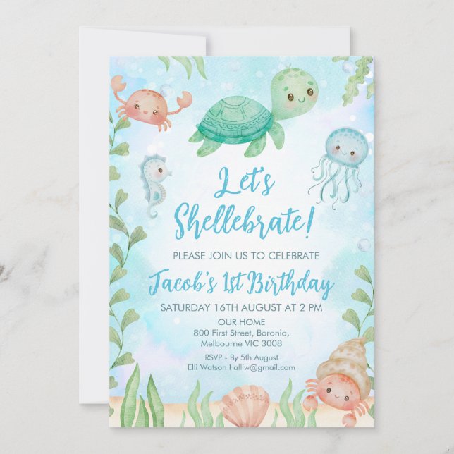 Låt oss Shellebrate Sea Turtle under Havsdagen Inbjudningar (Framsida)