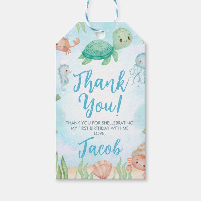 Låt oss Shellebrate Sea Turtle under Havsdagen Presentetikett (Framsidan)