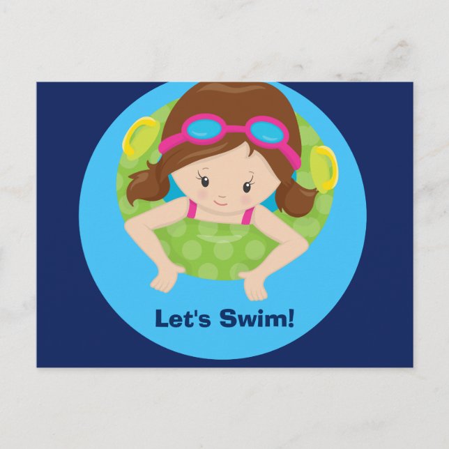 Låt oss simma Födelsedagsfest för tjejer Poolparty Vykort (Framsida)