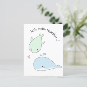 Låt oss Simma tillsammans..! Cute Whales - Valenti Vykort