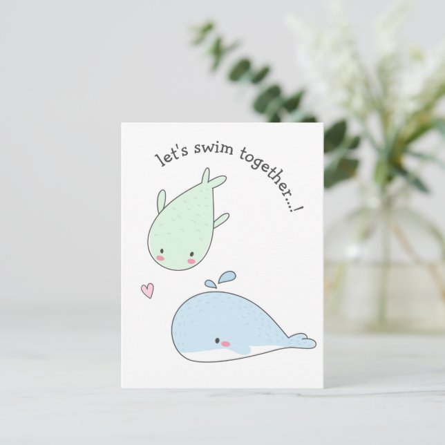 Låt oss Simma tillsammans..! Cute Whales - Valenti Vykort (Stående Fram)