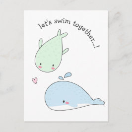Låt oss Simma tillsammans..! Cute Whales - Valenti Vykort