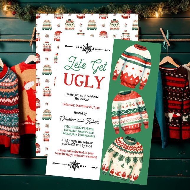 Låt oss Skaffa god julsötare Party Inbjudningar ("Let's Get Ugly" Ugly Christmas Sweater Party Invitation)