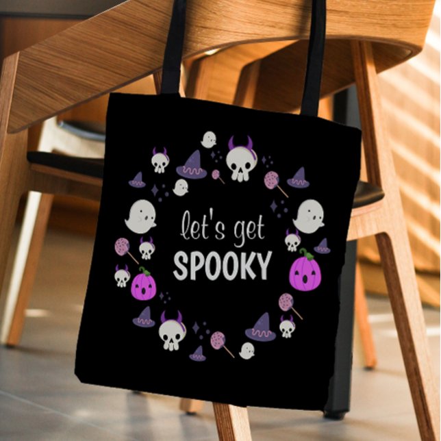 Låt oss Skaffa Spooky Ghost Modern Monogram Hallow Tygkasse (Let's Get Spooky Ghost Modern Monogram Halloween Tote Bag)
