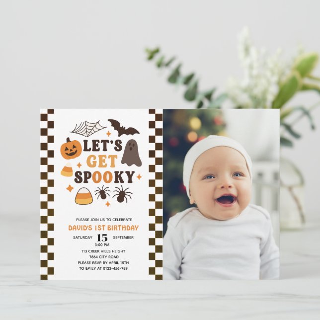 Låt oss Skaffa Spooky Halloween Birthday Photo Inbjudningar (Stående Fram)