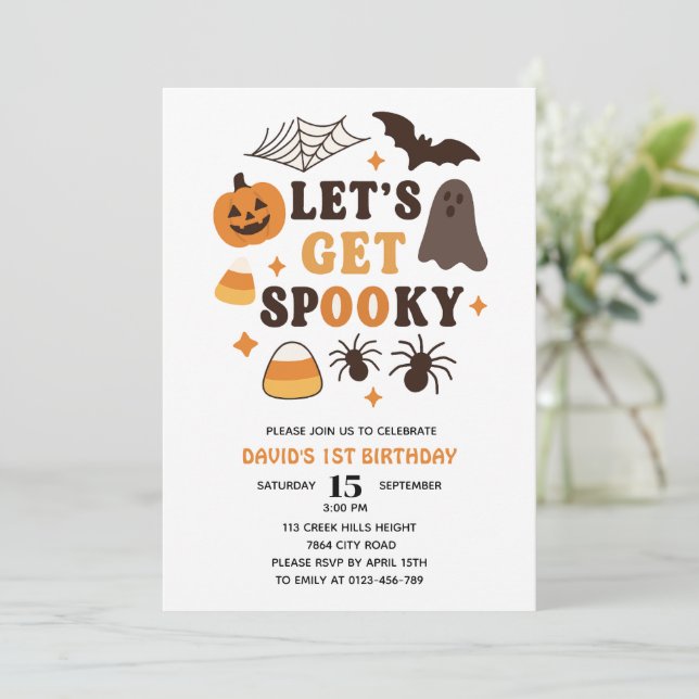 Låt oss Skaffa Spooky Halloween Cute Birthday Inbjudningar (Stående Fram)