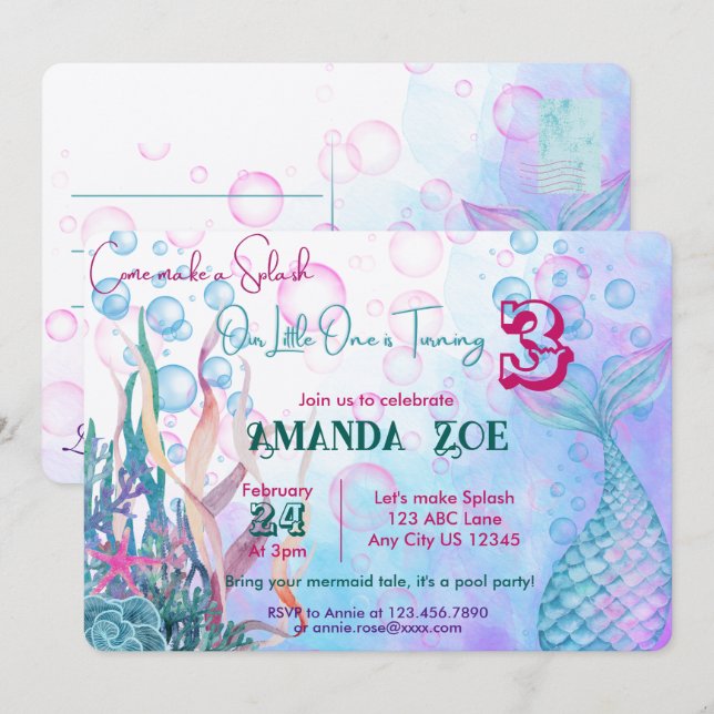 Låt oss skapa en Mermaid-inbjudan för Splash-fest Inbjudningar (Fram/baksida)